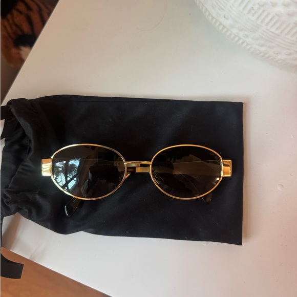 Celine Accessories - Celine Gold Metal Oval Sunglasses with Black Lenses